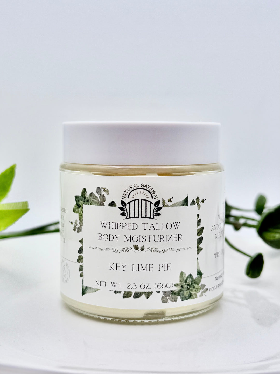 Whipped tallow body moisturizer jar labeled 'Key Lime Pie'