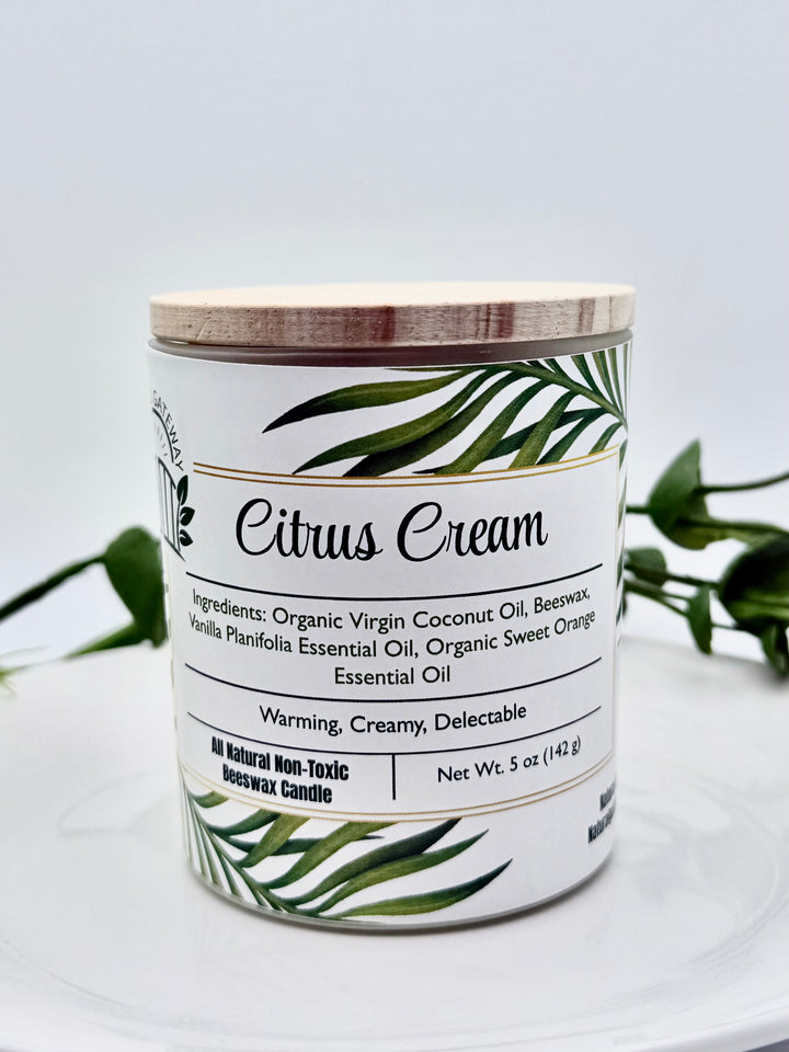Citrus Cream Beeswax Candle (Clear Frosted Glass)