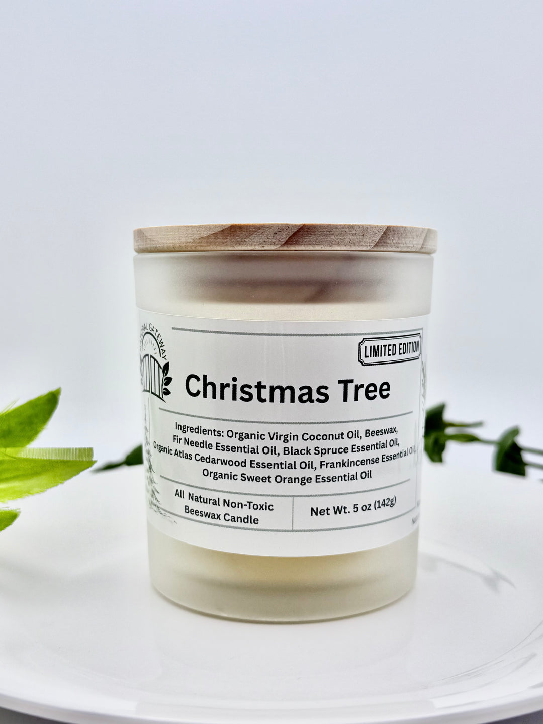 Beeswax Candle labeled 'Christmas Tree' with a wooden lid